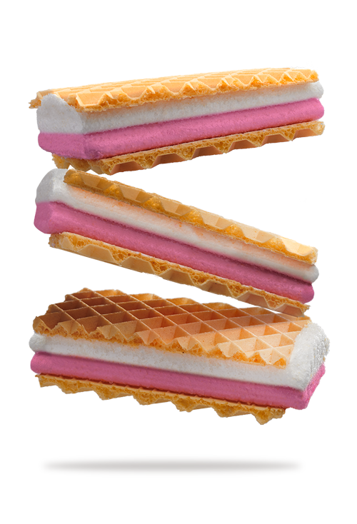 Three delicious looking Pink n White wafers